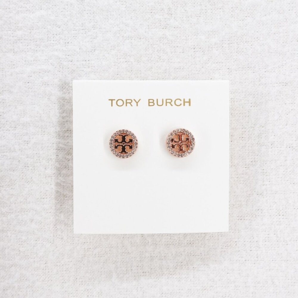 Tory Burch Miller Pavé Stud Earrings Rose Gold/Crystal OS - Picture 5 of 8